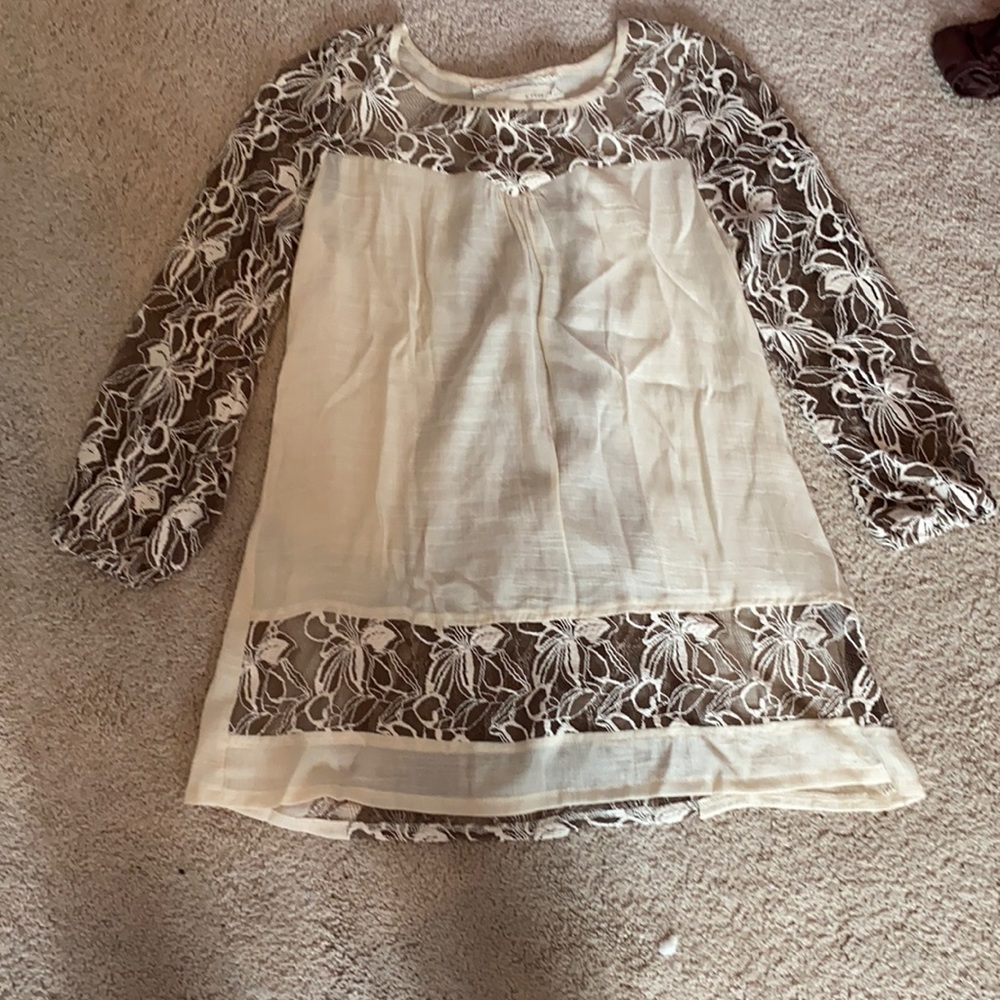 Cream and Brown Lace Top